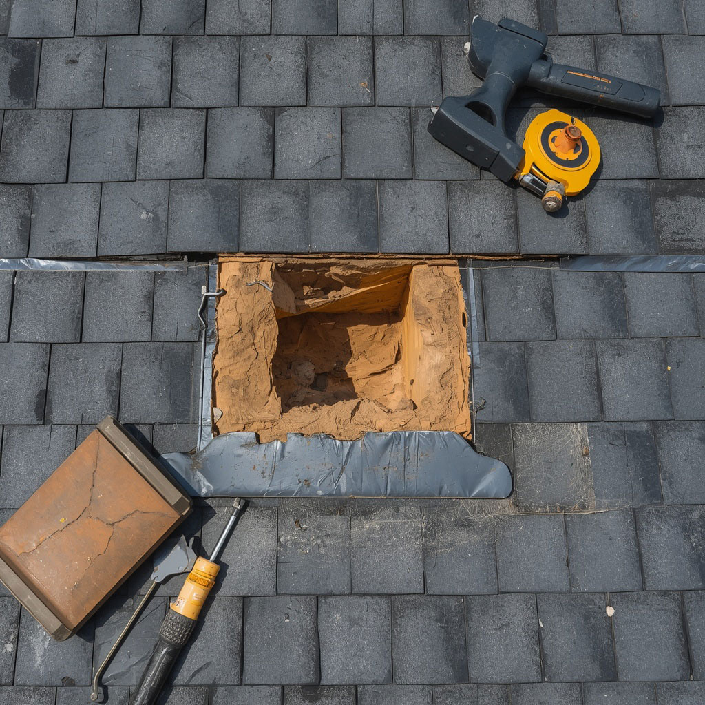 lucid-origin_Close-up_photograph_of_a_small_repair_area_on_a_dark_grey_tiled_French_roof_two_-0